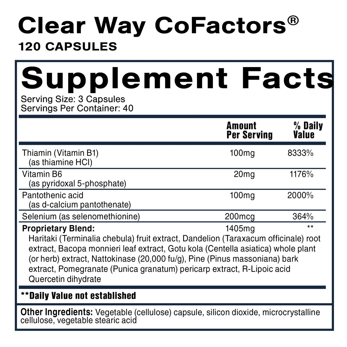 Quicksilver Scientific Clear Way Cofactors® supplement facts