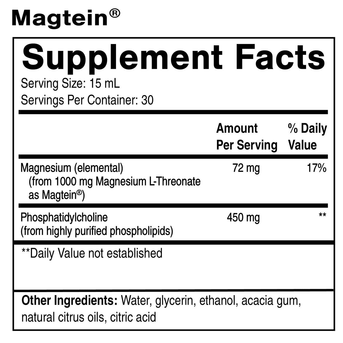 Quicksilver Scientific Liposomal Magtein® supplement facts