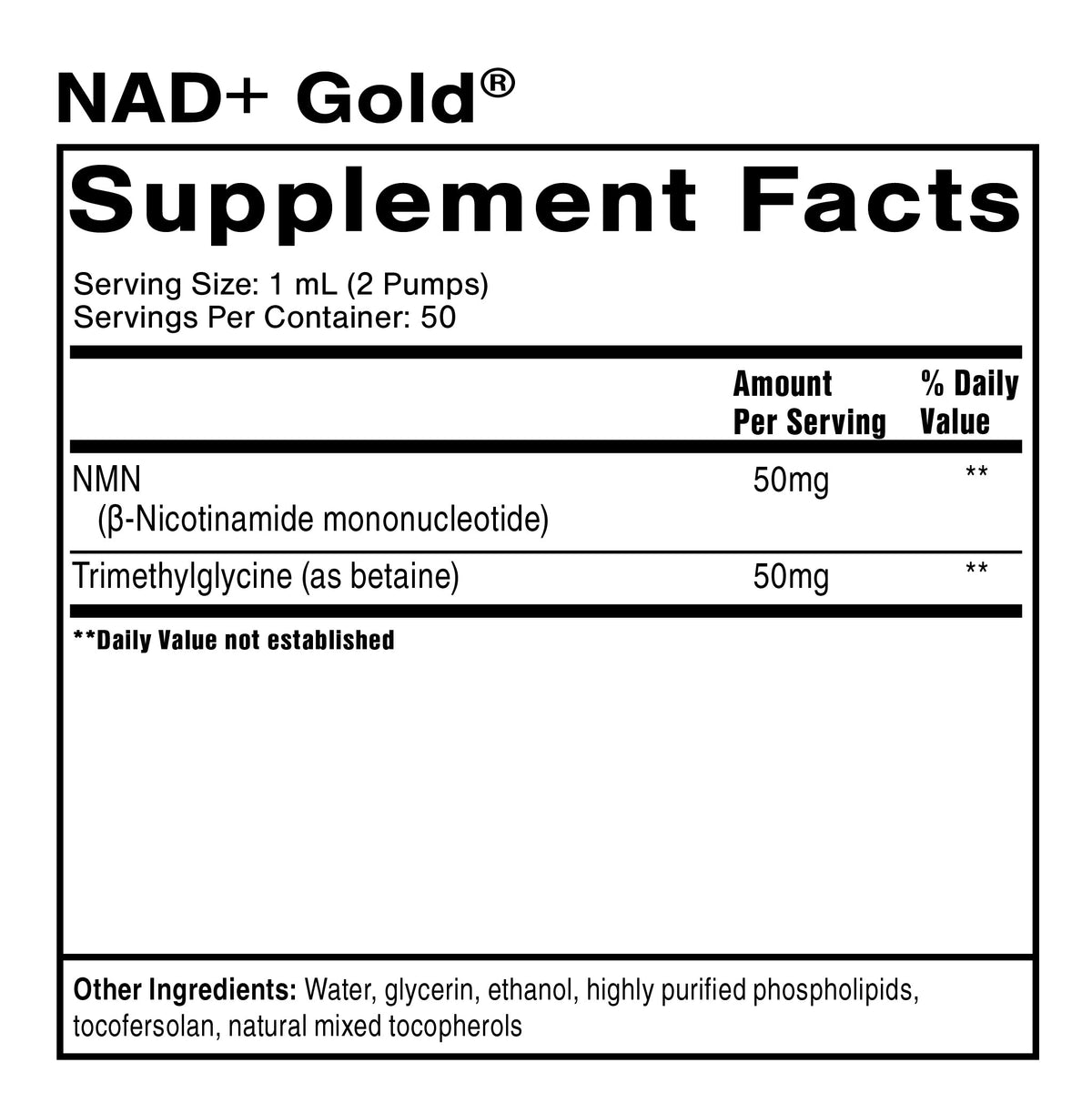Quicksilver Scientific NAD+ Gold® supplement facts