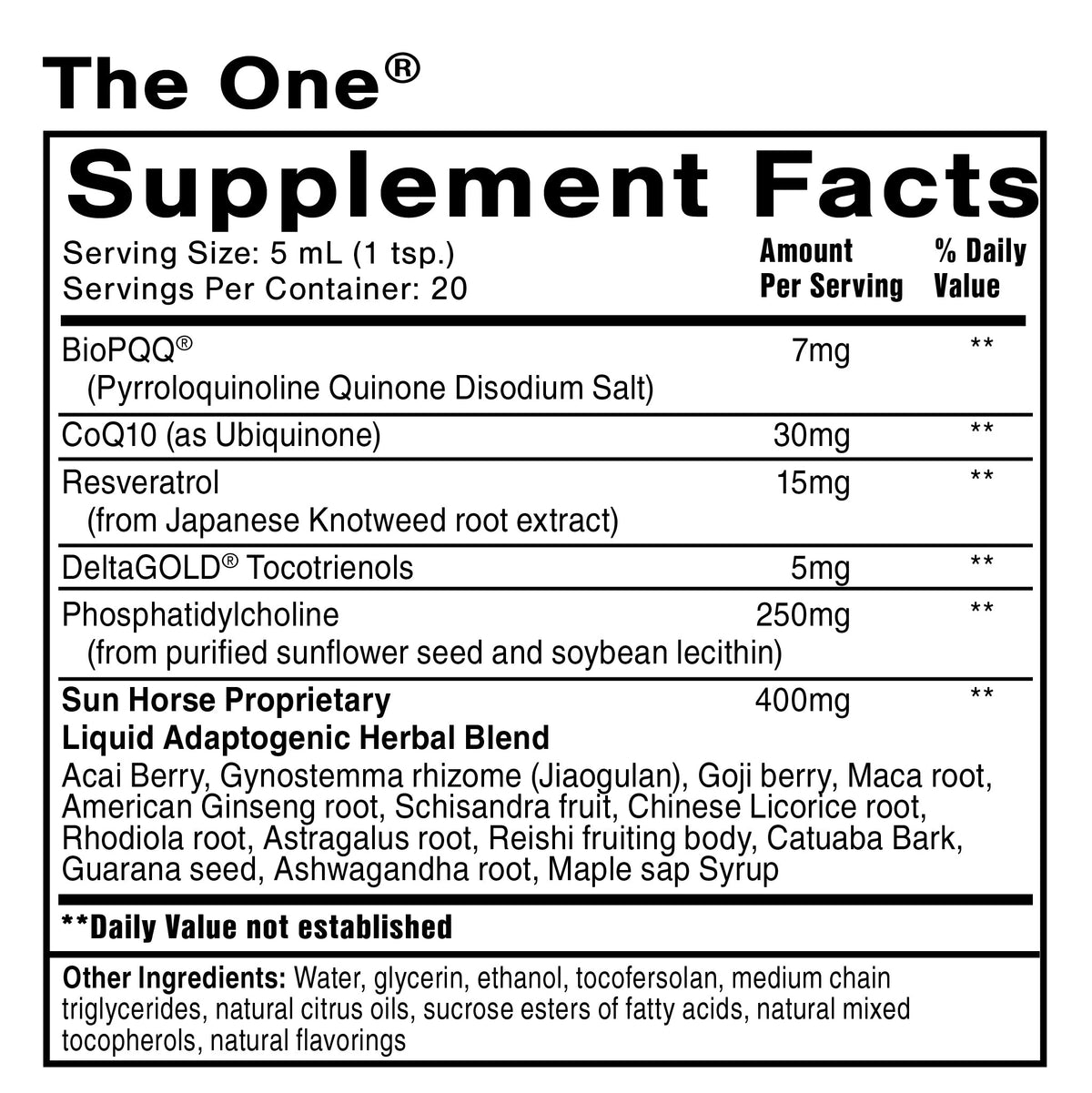 Quicksilver Scientific The One supplement facts