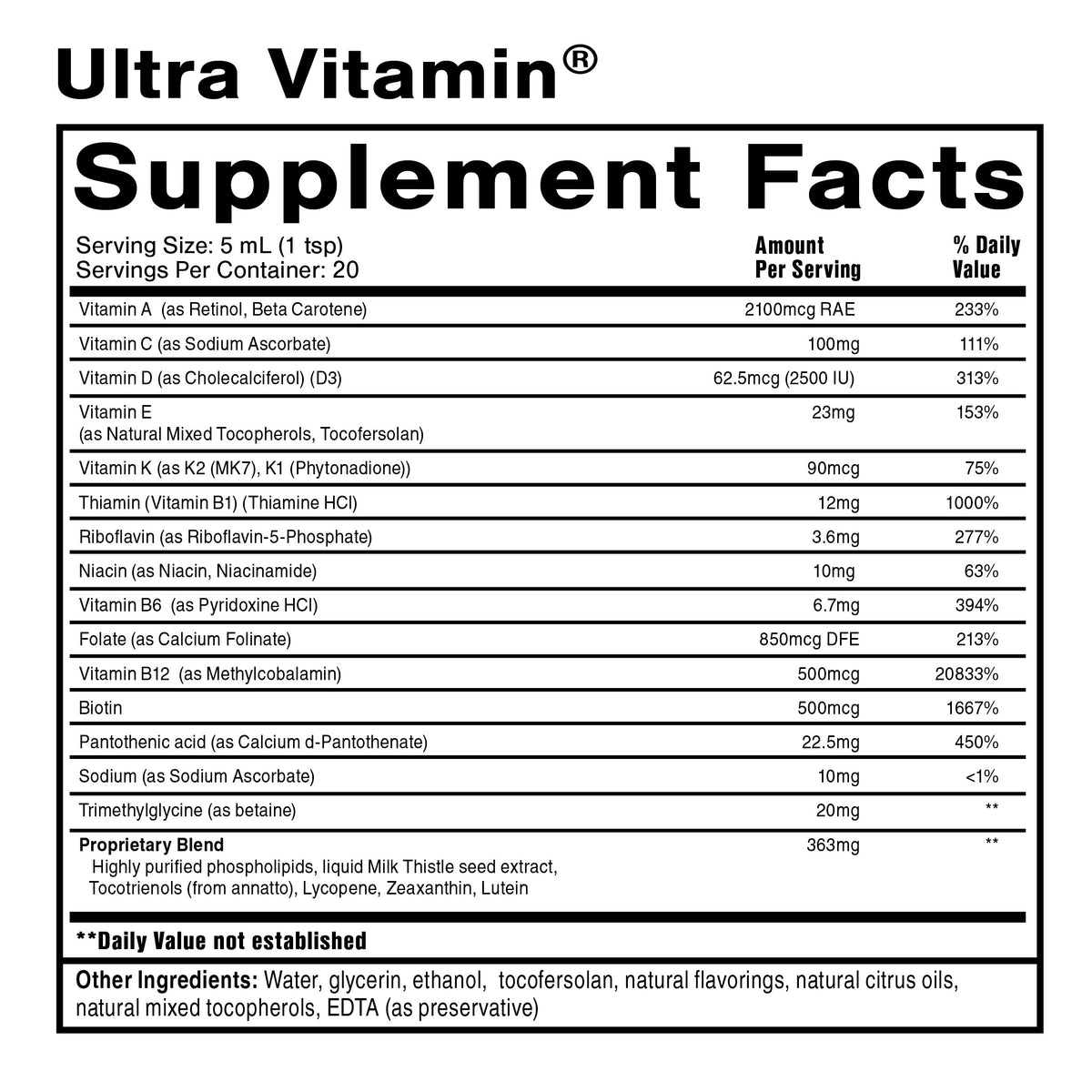 Quicksilver Scientific Ultra Vitamin® supplement facts