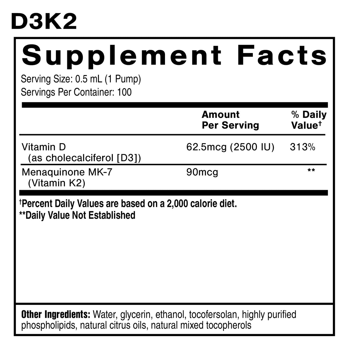 Quicksilver Scientific D3K2 supplement facts