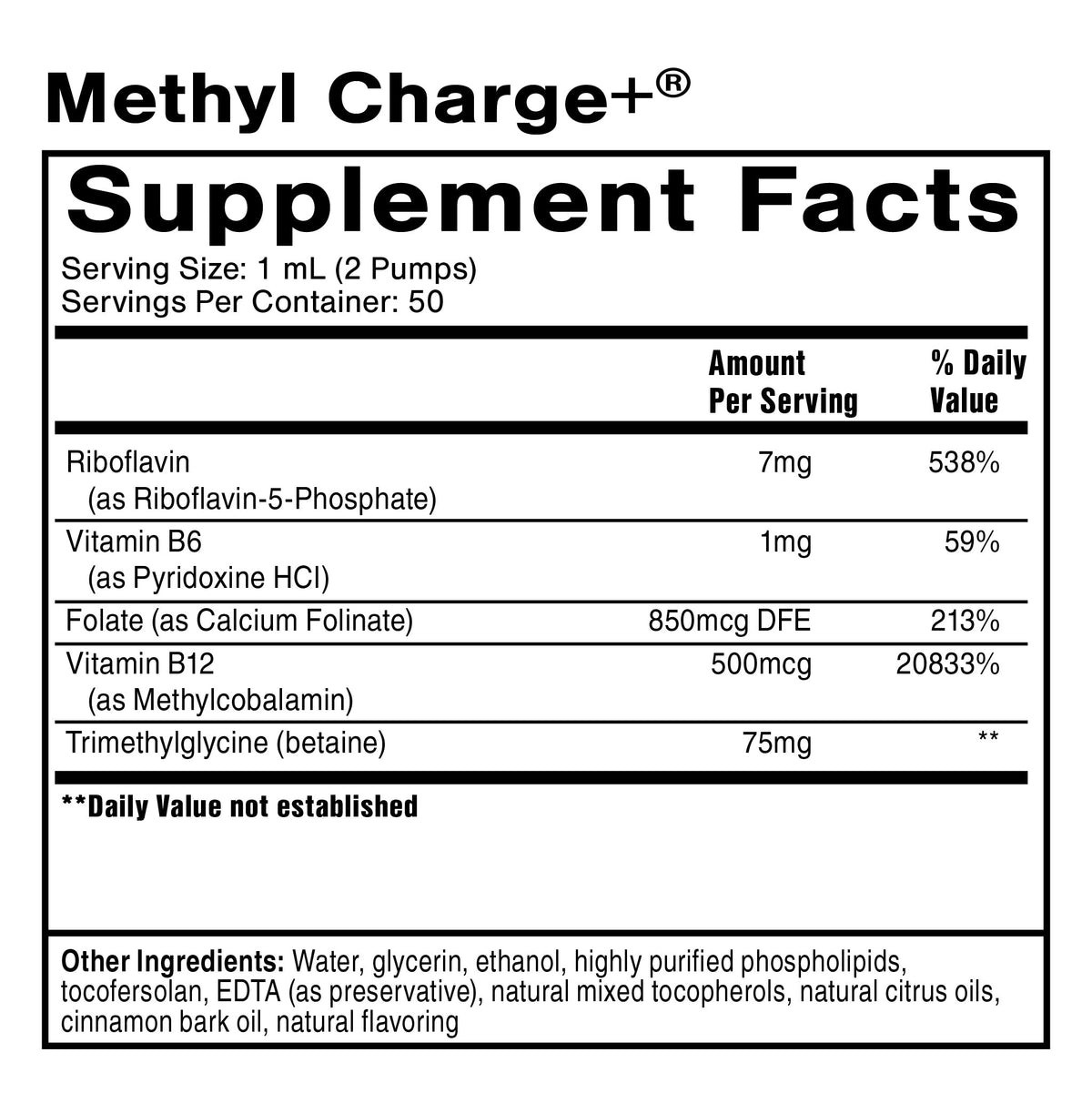 Quicksilver Scientific Methyl Charge+® supplement facts