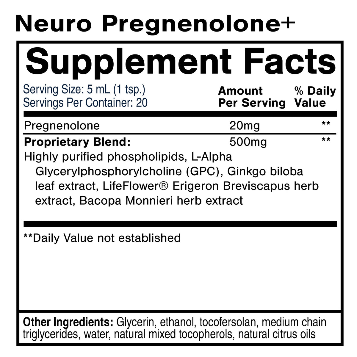 Quicksilver Scientific Neuro Pregnenolone+ supplement facts