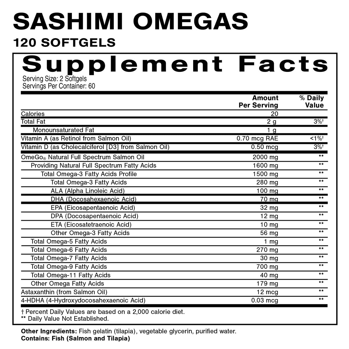 Quicksilver Scientific Sashimi Omegas supplement facts